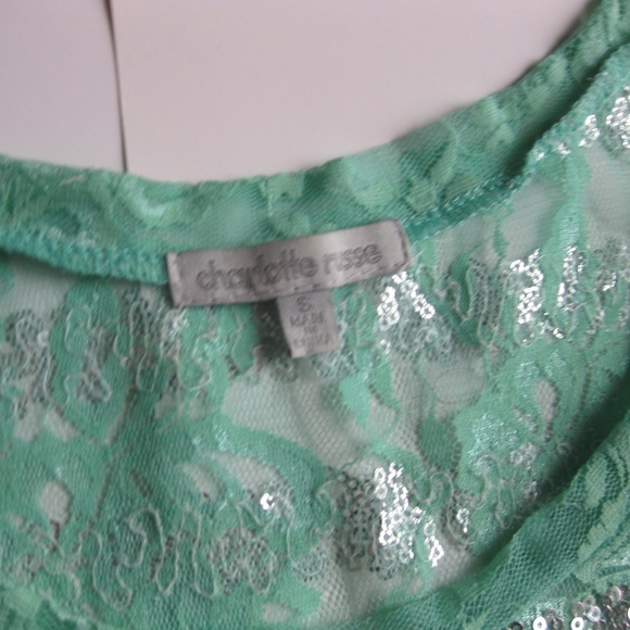 Charlotte Russe sequined sheer teal lacy top - Picture 2 of 5